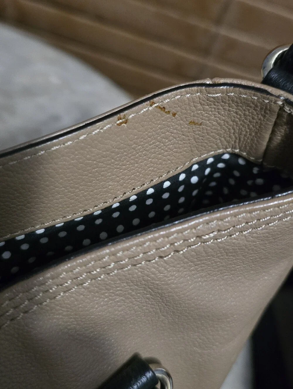 Kate Spade Primrose Hill Tan and Black Leather Satchel w/ Bow Detail